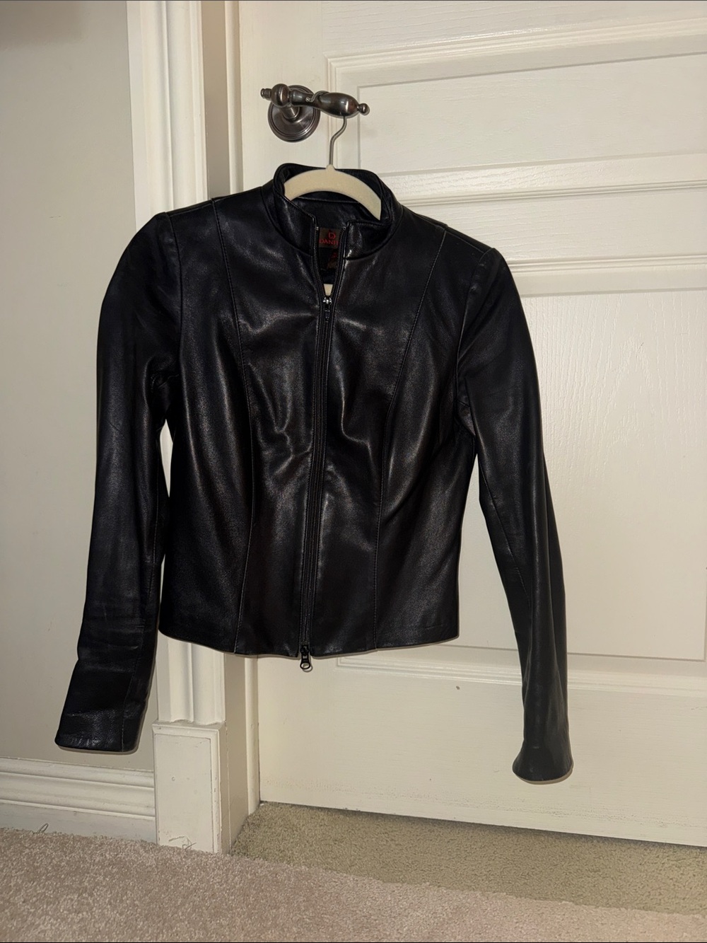Danier Black Leather Zip-Front Motorcycle Jacket